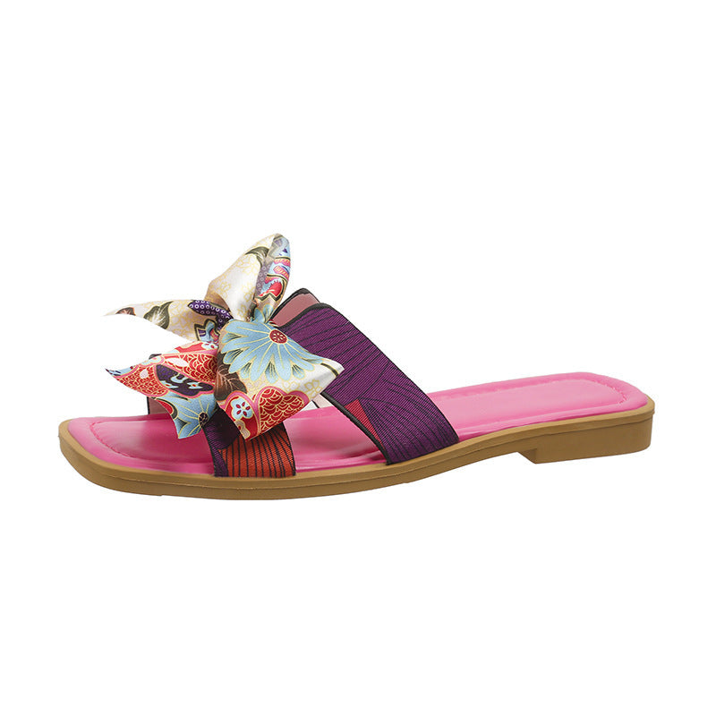 Sandali con fiocco a nastro, estivi, nuovi sandali con punta quadrata e tacco basso per le donne, scarpe casual alla moda da spiaggia