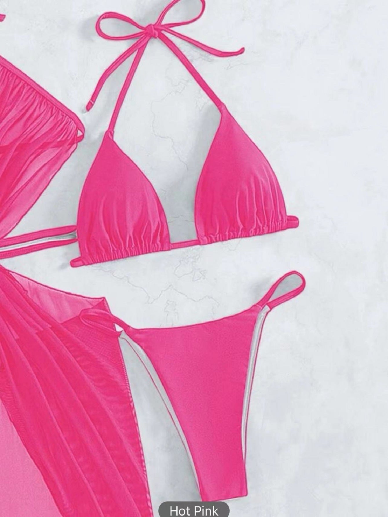 Costume da bagno da donna estivo con scollo all'americana, 3 pezzi, bikini, tinta unita, spacco laterale