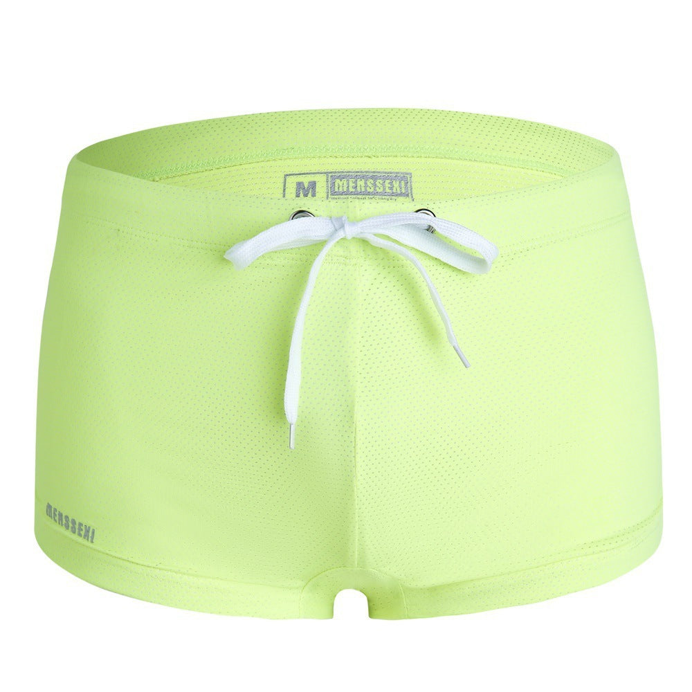 Boxer da bagno da uomo in pizzo e nylon a vita bassa, pantaloni da spiaggia Hot Spring
