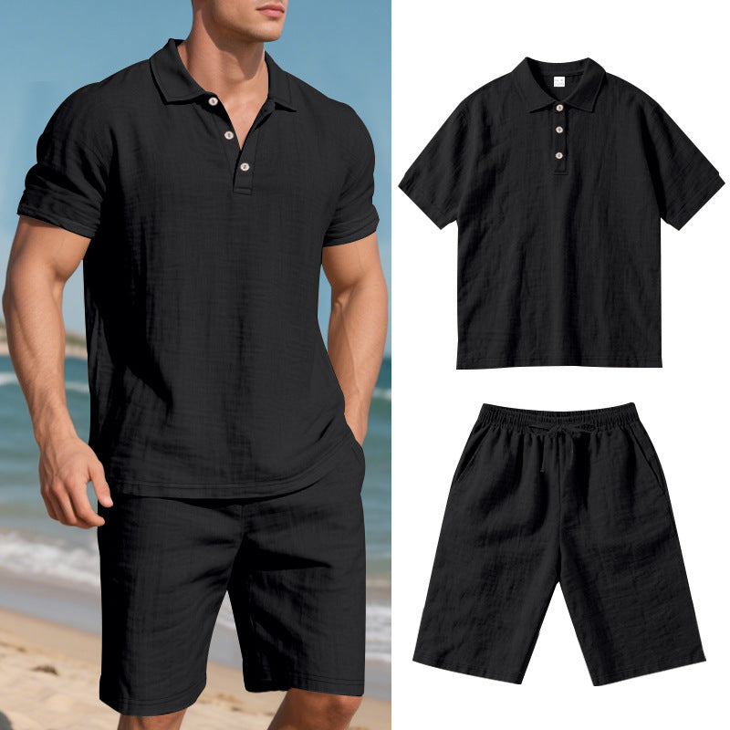 Pantaloncini estivi da uomo, larghi, casual, traspiranti, in lino, a maniche corte, da spiaggia