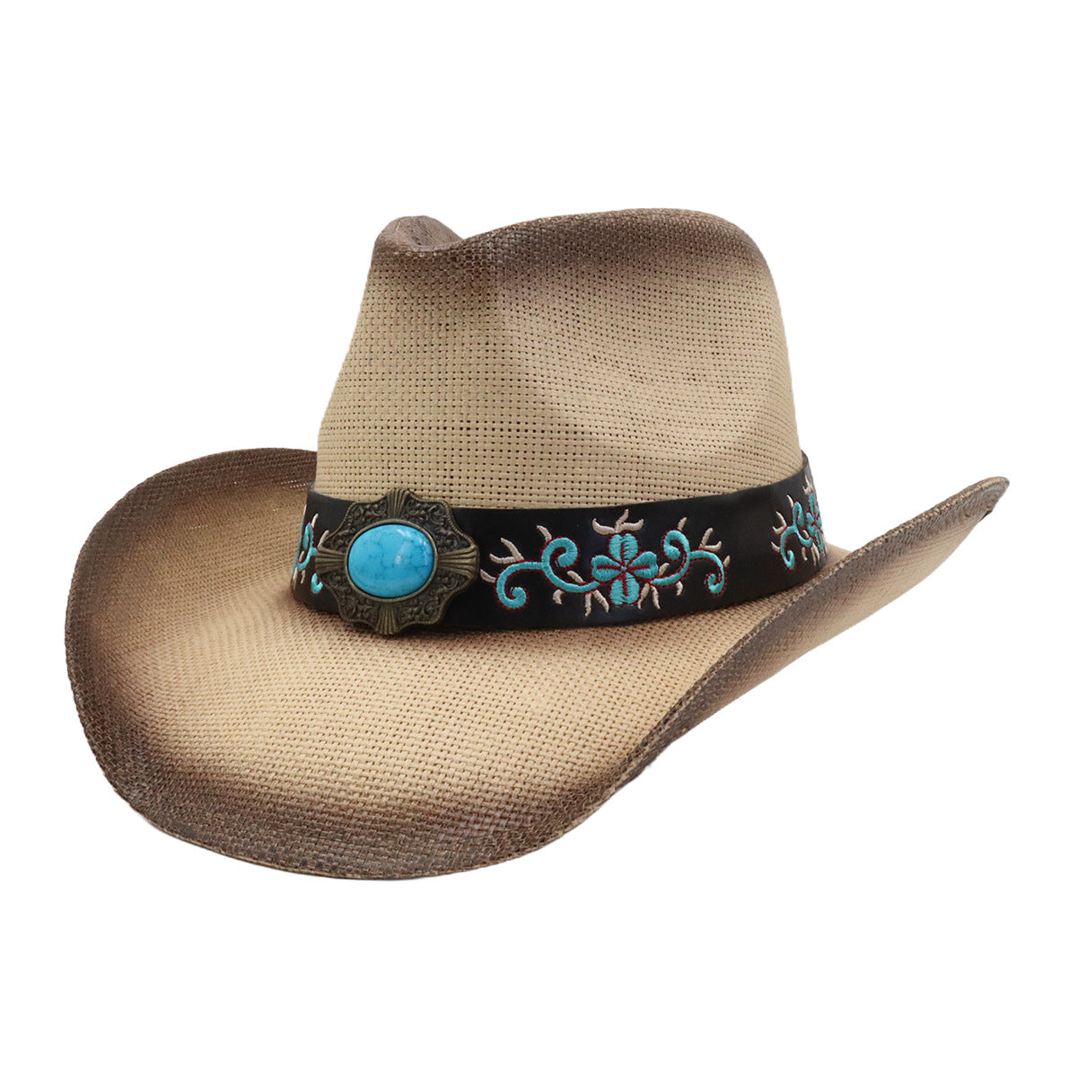 Cappello da cowboy da donna in paglia dura, semplice e ampio