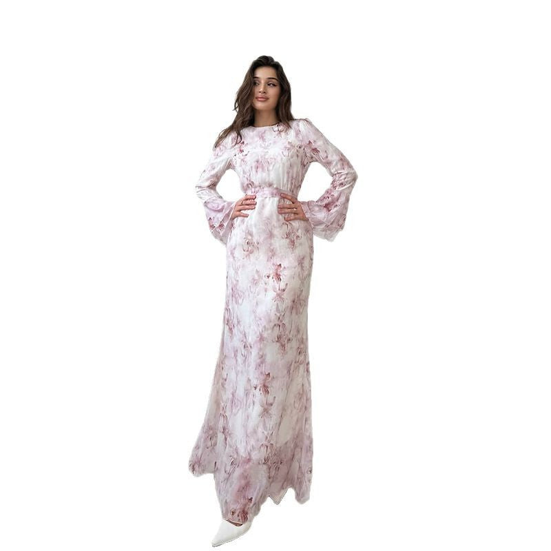 Abito Elegante a Maniche Lunghe – Stampa Moderna &amp; Scollo Tondo | Terry’s Home