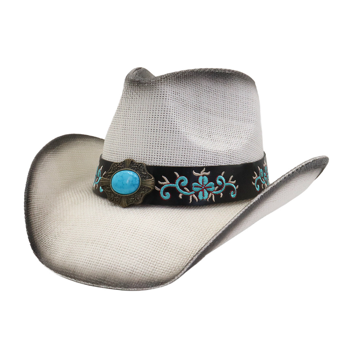 Cappello da cowboy da donna in paglia dura, semplice e ampio