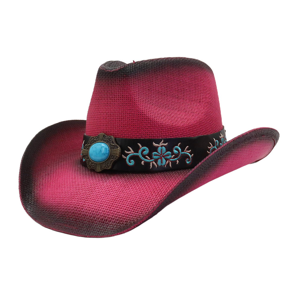 Cappello da cowboy da donna in paglia dura, semplice e ampio