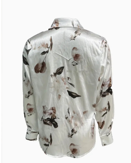 Camicia Elegante in Satin Stampato – Bianco Moderno | Terry’s Home