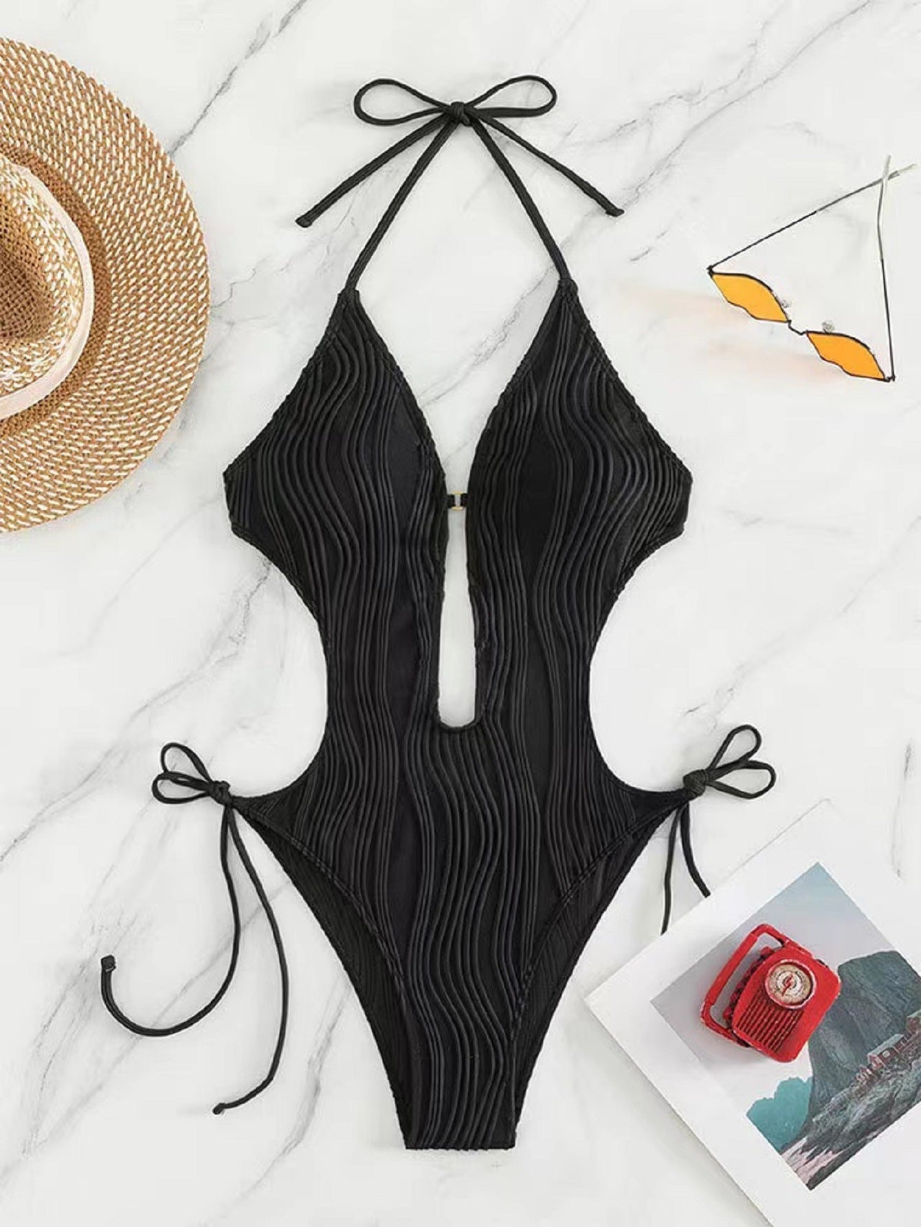 Costume da bagno bikini a triangolo con lacci da donna