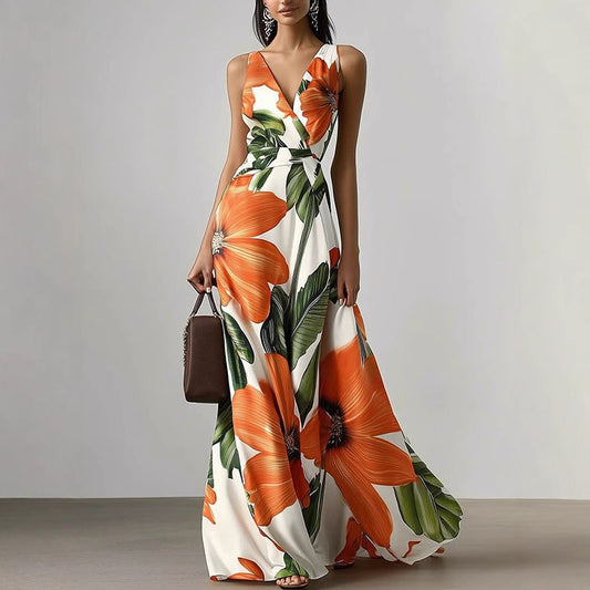 🌸 Abito Lungo Floreale a Vita Alta – Romantic Swing
