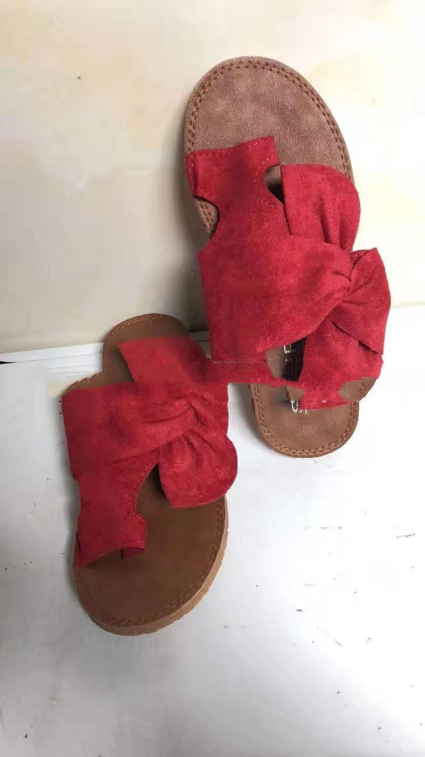 Sandali con fiocco in pelle scamosciata da donna, sandali da spiaggia e ciabatte taglie forti