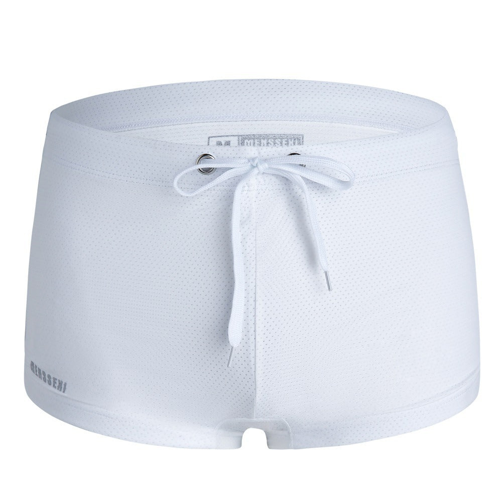 Boxer da bagno da uomo in pizzo e nylon a vita bassa, pantaloni da spiaggia Hot Spring
